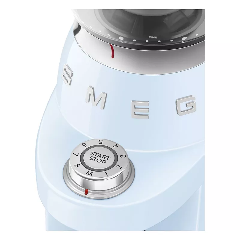 Smeg CGF03PBEU kafijas dzirnaviņas, 15 malšanas iestatījumi, 240 g pupiņu ietilpība, 150 W, pasteļzila