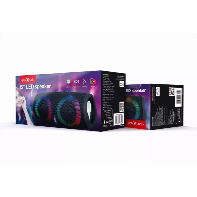 Gembird SPK-BT-LED-02 Portable Bluetooth Party Speaker, 10W, Black