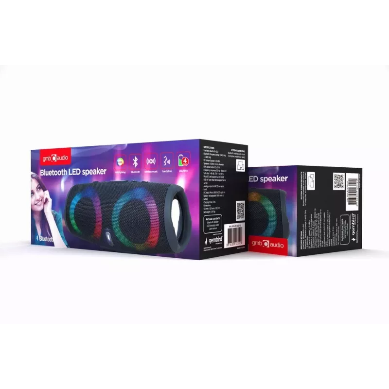 Gembird SPK-BT-LED-02 Portable Bluetooth Party Speaker, 10W, Black