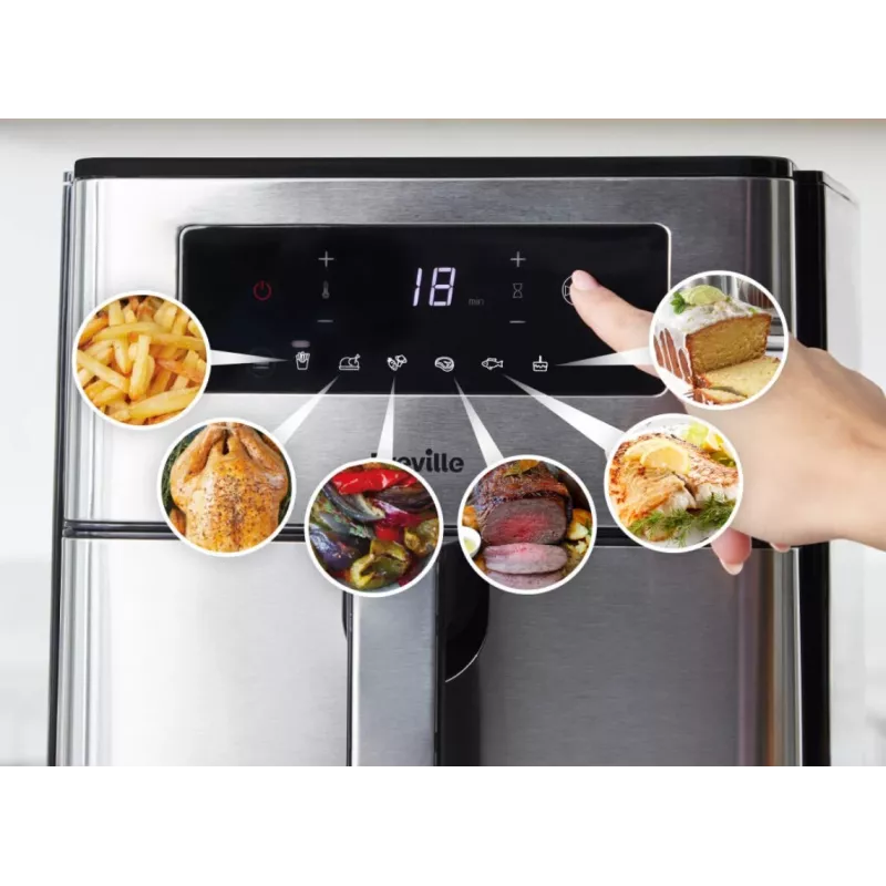 Breville VDF131X Bezeļļas gaisa fritieris, 1,25 kg, 1400 W, Melns/Sudrabs