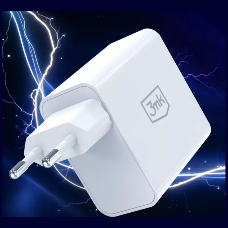 3MK FlowPower 45W PD 3.0 QC4+ GaN lādētājs balts