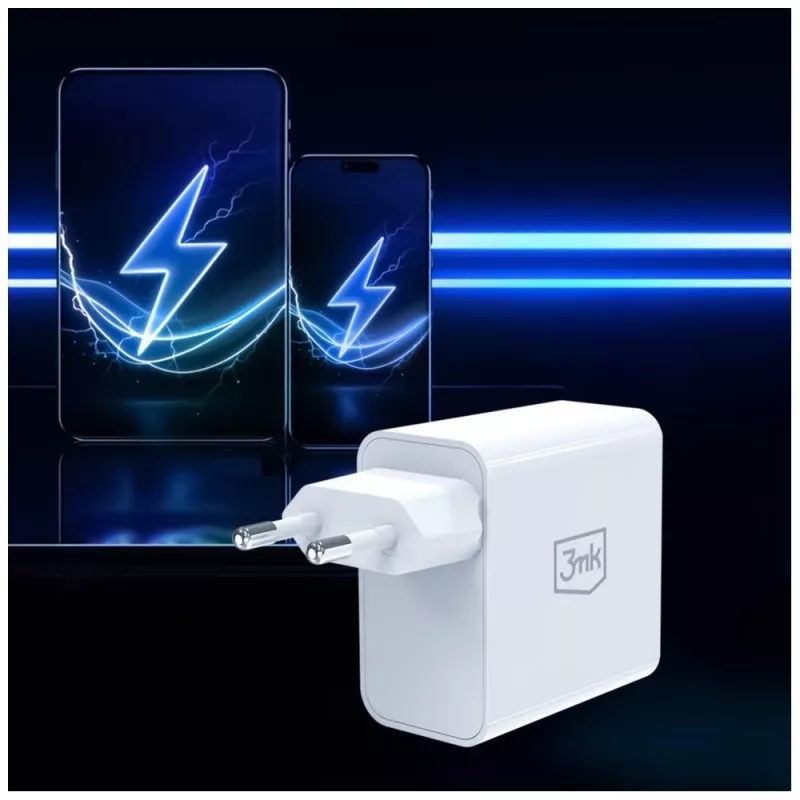 3MK FlowPower 45W PD 3.0 QC4+ GaN lādētājs balts