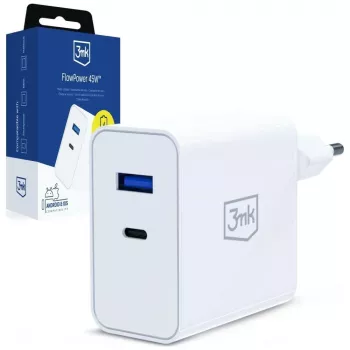 3MK FlowPower 45W PD 3.0 QC4+ GaN lādētājs balts