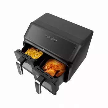 ELDOM FR210 DualCrisp dubultā gaisa fritētava, 2200 W, 8 L tilpums, LED displejs, melna