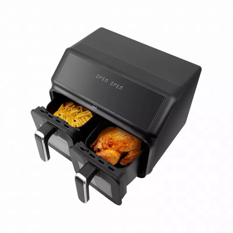 ELDOM FR210 DualCrisp dubultā gaisa fritētava, 2200 W, 8 L tilpums, LED displejs, melna