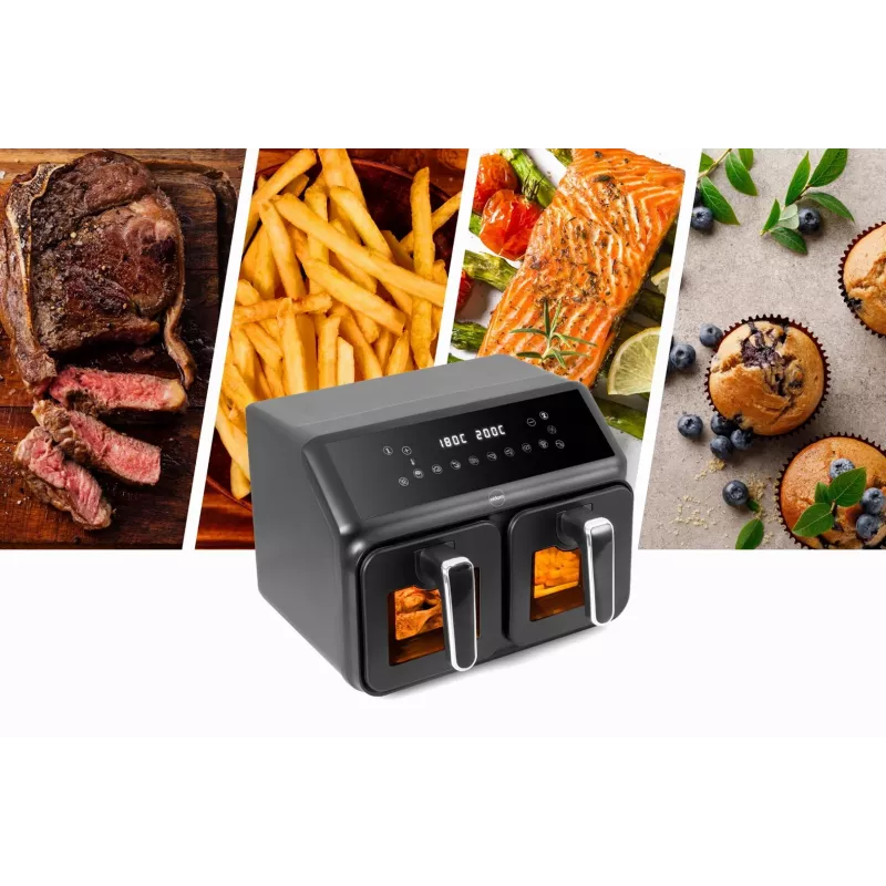 ELDOM FR210 DualCrisp dubultā gaisa fritētava, 2200 W, 8 L tilpums, LED displejs, melna