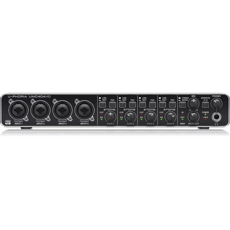 Behringer UMC404HD USB Audio Interface 4x4 24-bit/192 kHz ar MIDAS priekšpastiprinātājiem
