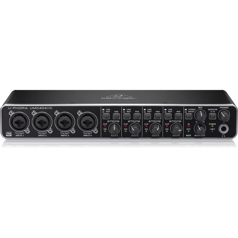 Behringer UMC404HD USB Audio Interface 4x4 24-bit/192 kHz ar MIDAS priekšpastiprinātājiem