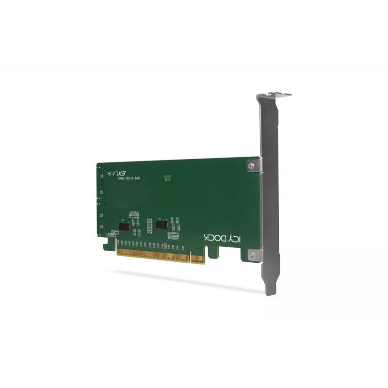 ICY DOCK EXLink MB308A PCIe 4.0 x16 NVMe adaptera karte ar 2 x SlimSAS 8i (SFF-8654) savienotājiem un redriveru