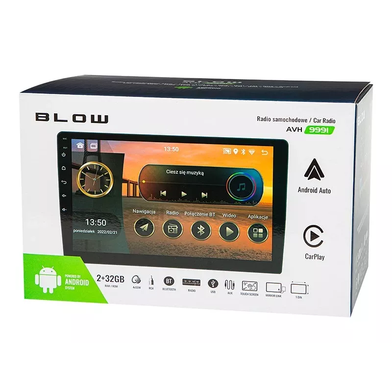 BLOW AVH-9991 1DIN 9 collu Android autora dio ar WiFi, GPS, Apple CarPlay