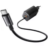USAMS JC Series CC266 65W GaN ātrais lādētājs ar iebūvētu USB-C kabeli, melns