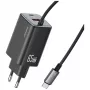 USAMS JC Series CC266 65W GaN ātrais lādētājs ar iebūvētu USB-C kabeli, melns