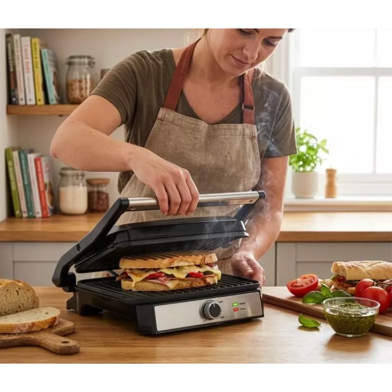 ELDOM GK200 GRILO Kontaktgrils 2000W Regulējams Termostats Nelīpošas Plāksnes Melns/Sudrabs