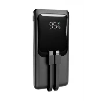 Gembird PB10-PD20-LCD-01 Fast Charging Power Bank ar integrētiem kabeļiem, 20W, 10000 mAh, melns