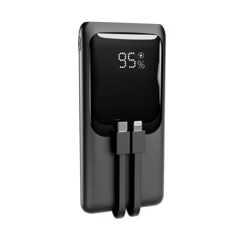 Gembird PB10-PD20-LCD-01 Fast Charging Power Bank ar integrētiem kabeļiem, 20W, 10000 mAh, melns