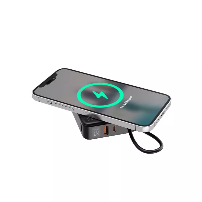 Gembird PB10-WPC15-LCD-01 Ātrās uzlādes Power Bank ar bezvadu lādētāju, 20W, 10000 mAh, Melns