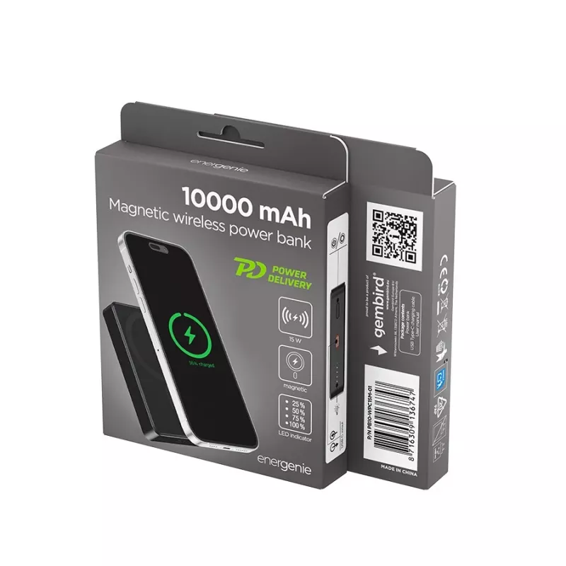 Gembird PB10-WPC15M-01 Magnetic Wireless Powerbank 15W, 10000 mAh, Black