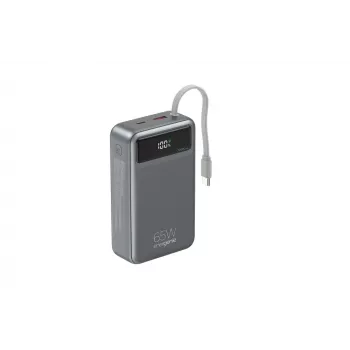 Gembird PB20-PD65-LCD-01 Fast Charging Power Bank ar integrētiem kabeļiem, 65W, 20000 mAh, Melns