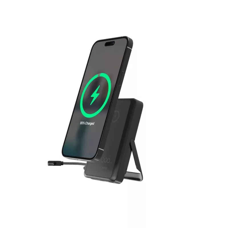 Gembird PB10-WPC15MS-01 Magnētiskais bezvadu barošanas bloks ar integrētu statīvu, 15W, 10000 mAh, Melns