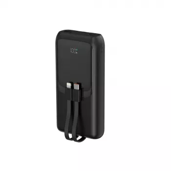 Gembird PB20-PD20-LCD-01 Ātrās uzlādes Power Bank ar integrētiem kabeļiem, 20W, 20000 mAh, Melns