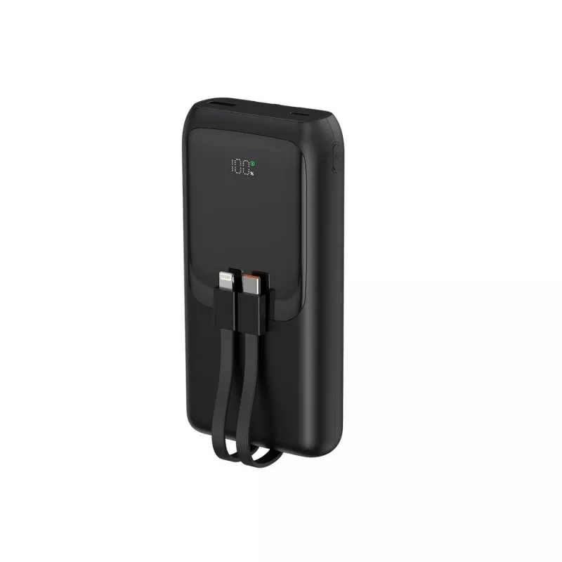 Gembird PB20-PD20-LCD-01 Ātrās uzlādes Power Bank ar integrētiem kabeļiem, 20W, 20000 mAh, Melns