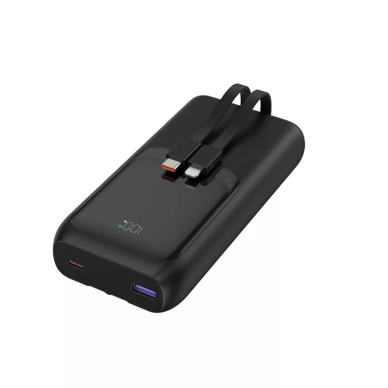 Gembird PB20-PD20-LCD-01 Ātrās uzlādes Power Bank ar integrētiem kabeļiem, 20W, 20000 mAh, Melns