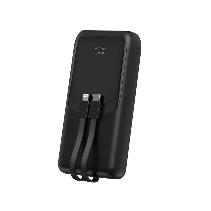 Gembird PB20-PD20-LCD-01 Ātrās uzlādes Power Bank ar integrētiem kabeļiem, 20W, 20000 mAh, Melns