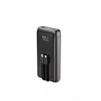 Gembird PB20-PD20-LCD-01 Ātrās uzlādes Power Bank ar integrētiem kabeļiem, 20W, 20000 mAh, Melns