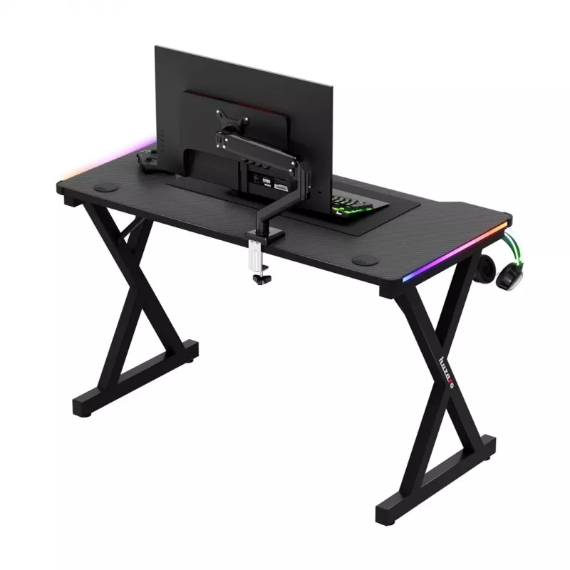 HUZARO Hero 2.3 RGB Gaming Desk - 1200x600mm, Melns, Carbon Flex, RGB LED, Fiksēts augstums