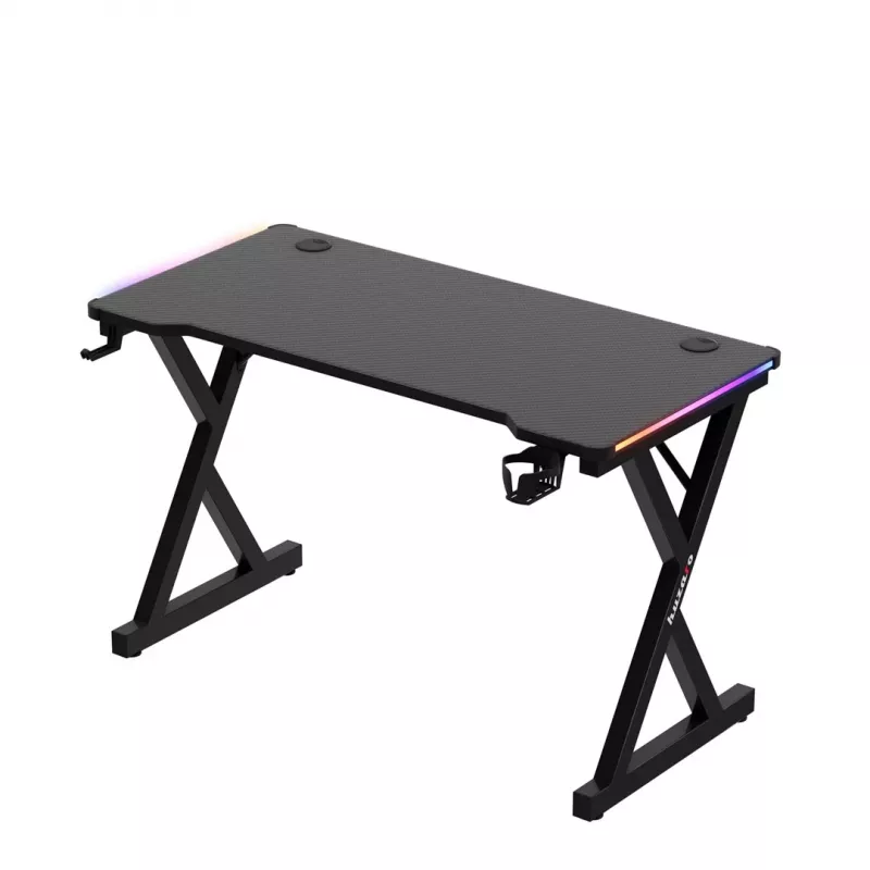 HUZARO Hero 2.3 RGB Gaming Desk - 1200x600mm, Melns, Carbon Flex, RGB LED, Fiksēts augstums