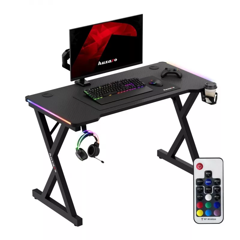 HUZARO Hero 2.3 RGB Gaming Desk - 1200x600mm, Melns, Carbon Flex, RGB LED, Fiksēts augstums