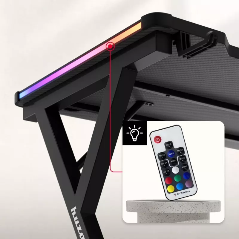 HUZARO Hero 2.3 RGB Gaming Desk - 1200x600mm, Melns, Carbon Flex, RGB LED, Fiksēts augstums