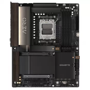 Gigabyte X870E AERO X3D DARK WOOD mātesplate - Atbalsta AMD Ryzen 9000 CPU, 16+2+2 fāžu digitālais VRM, līdz 9000 MHz DDR5 (OC), 2x PCIe 5.0 + 2x PCIe 4.0, Wi-Fi 7, 5GbE LAN, USB 4