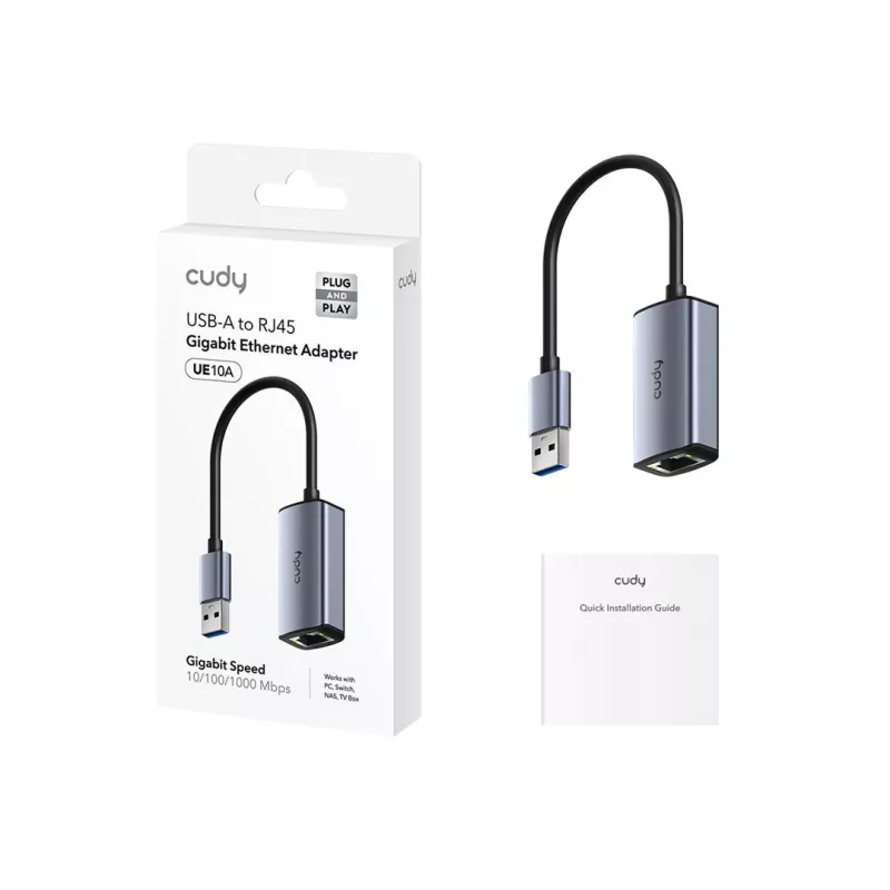 CUDY UE10A USB-A uz Ethernet adapteris - Gigabit RJ45 tīkla adapteris