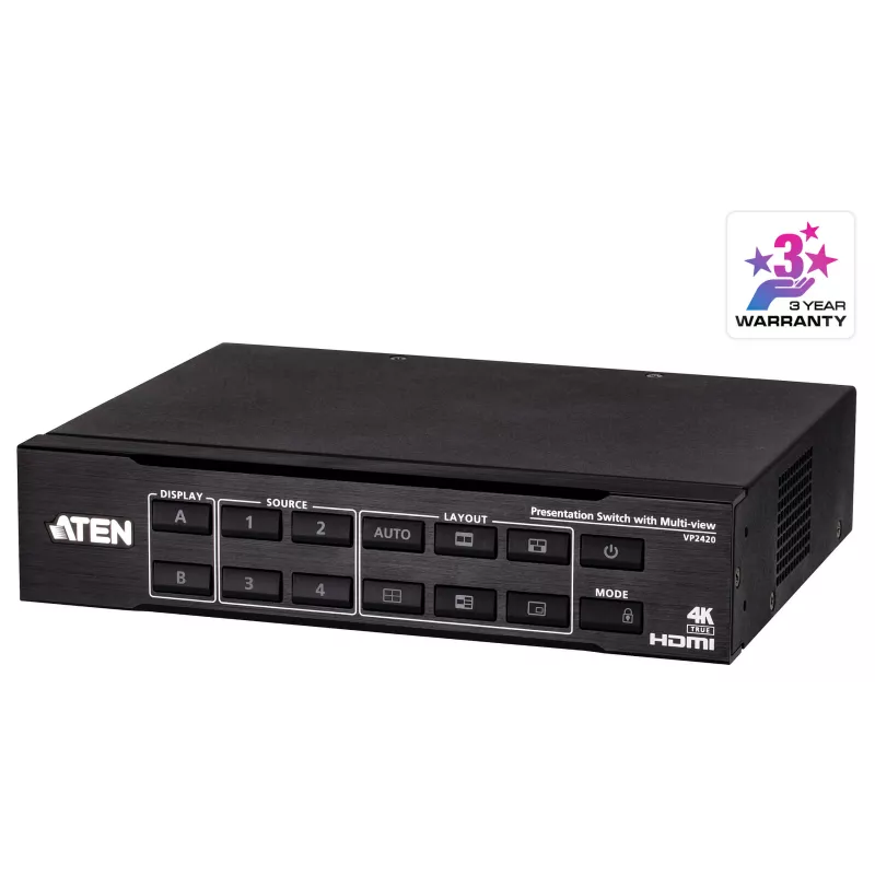 ATEN VP2420 4x2 True 4K prezentācijas matricas slēdzis ar Multi View