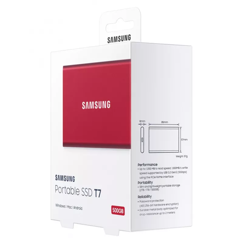 Samsung Portable SSD T7 500GB USB 3.2 Gen 2 Metallic Red ārējais cietvielu disks