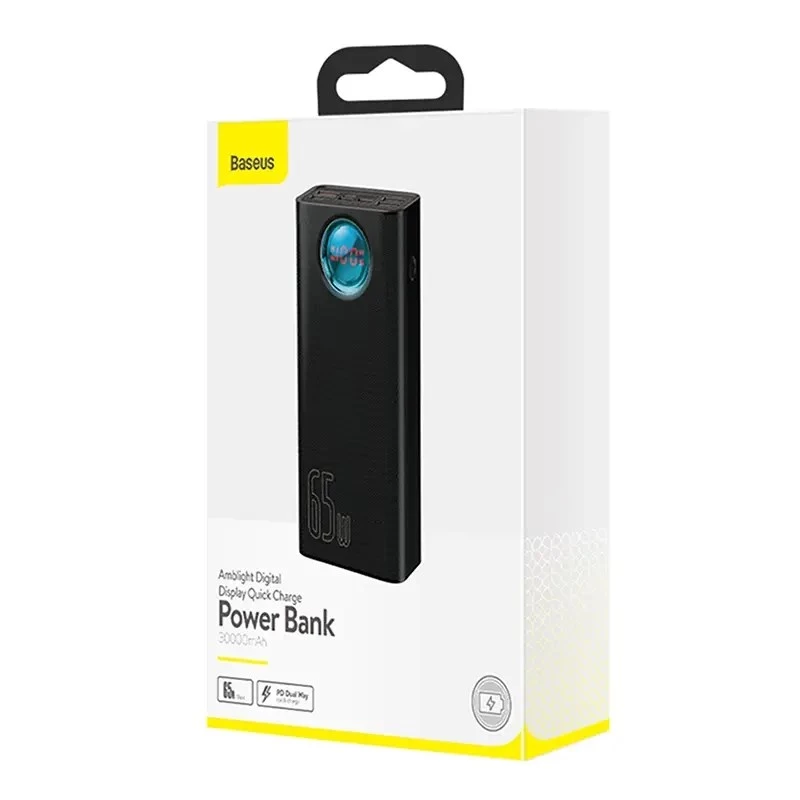 Baseus Amblight Powerbank 30000mAh, 4xUSB, USB-C, 65W, Melns