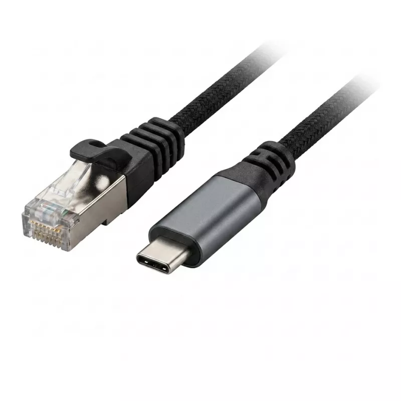 Synergy 21 USB 3.2 Type-C uz RJ45 Gigabit Ethernet adaptera kabelis 2,0m Melns Tekstils