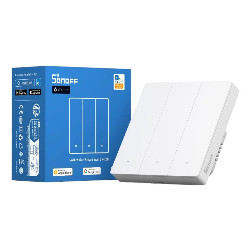 SONOFF M5-3C-86W WiFi Matter viedais sienas slēdzis (3 kanāli) Balts