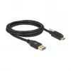 Delock USB 10 Gbps kabelis, Type-A vīriešu uz USB Type-C™ vīriešu ar skrūvju fiksatoru augšpusē, 2 m, melns