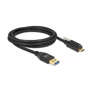 Delock USB 10 Gbps kabelis, Type-A vīriešu uz USB Type-C™ vīriešu ar skrūvju fiksatoru augšpusē, 2 m, melns