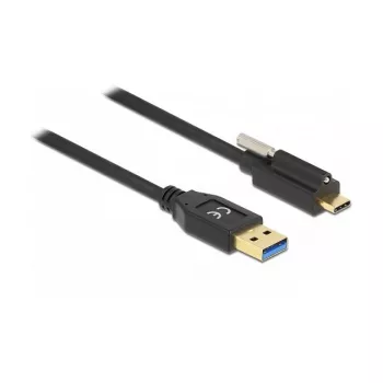 Delock USB 10 Gbps kabelis, Type-A vīriešu uz USB Type-C™ vīriešu ar skrūvju fiksatoru augšpusē, 2 m, melns