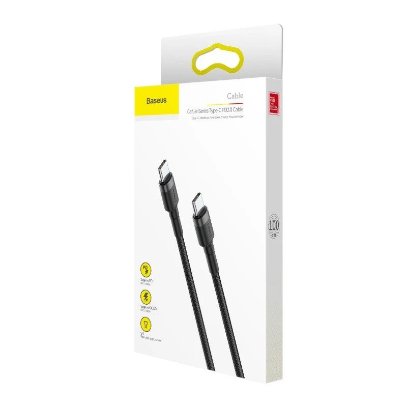 Baseus Cafule USB-C uz USB-C kabelis PD 2.0 QC 3.0 60W 1m (Melns/Pelēks)