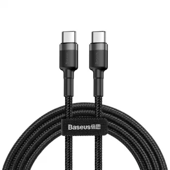 Baseus Cafule USB-C uz USB-C kabelis PD 2.0 QC 3.0 60W 1m (Melns/Pelēks)