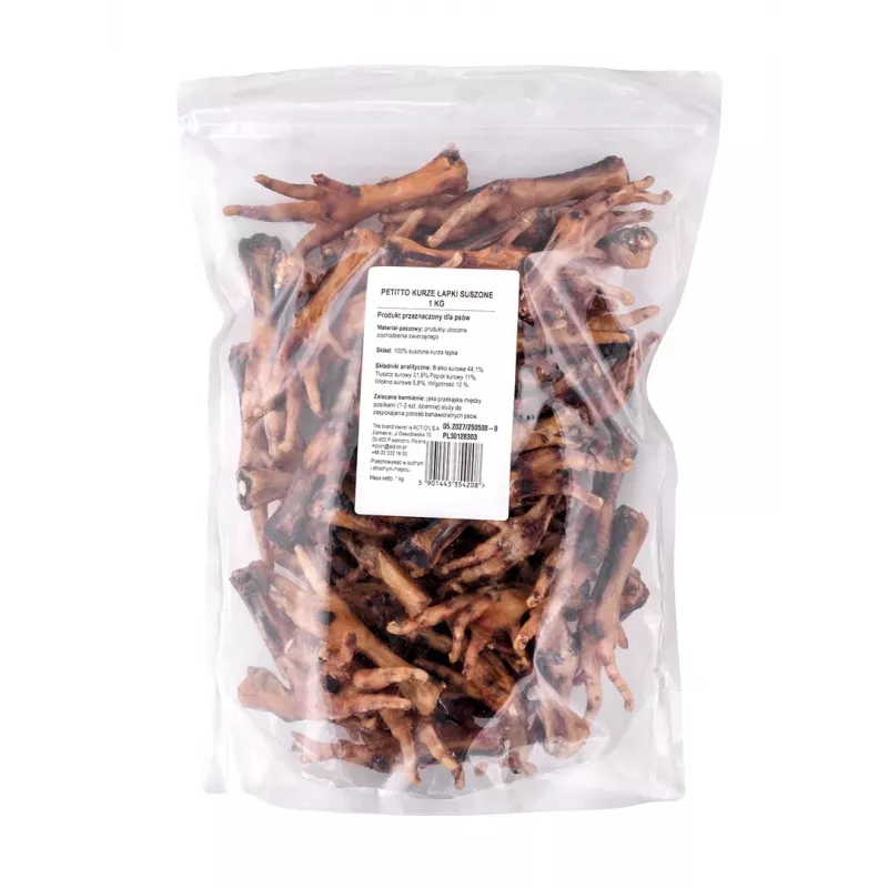 PETITTO Kaltētas vistas kājas suņu gardums 1kg