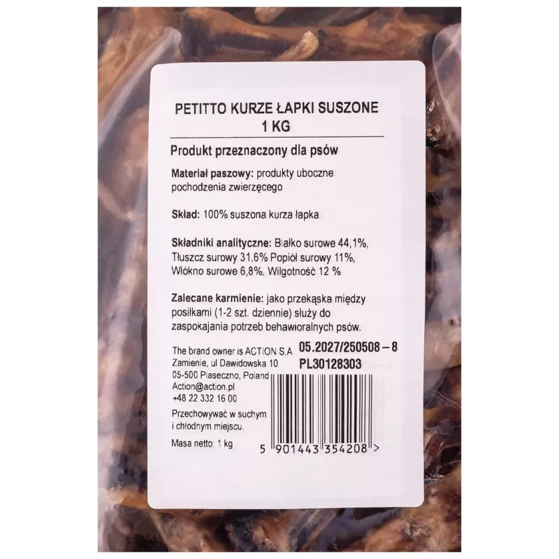 PETITTO Kaltētas vistas kājas suņu gardums 1kg