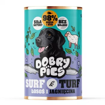 DOBRY PIES Surf & Turf Salmon and Lamb Wet Dog Food 400g