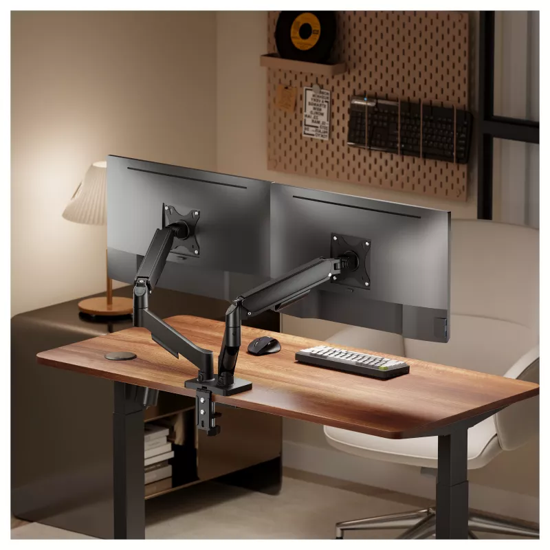 Equip Divu Monitoru Galda Stiprinājums 17-32 inch Ekrāniem, 360° Rotācija, Gāzes Atspere, 9 kg Ietilpība, Melns