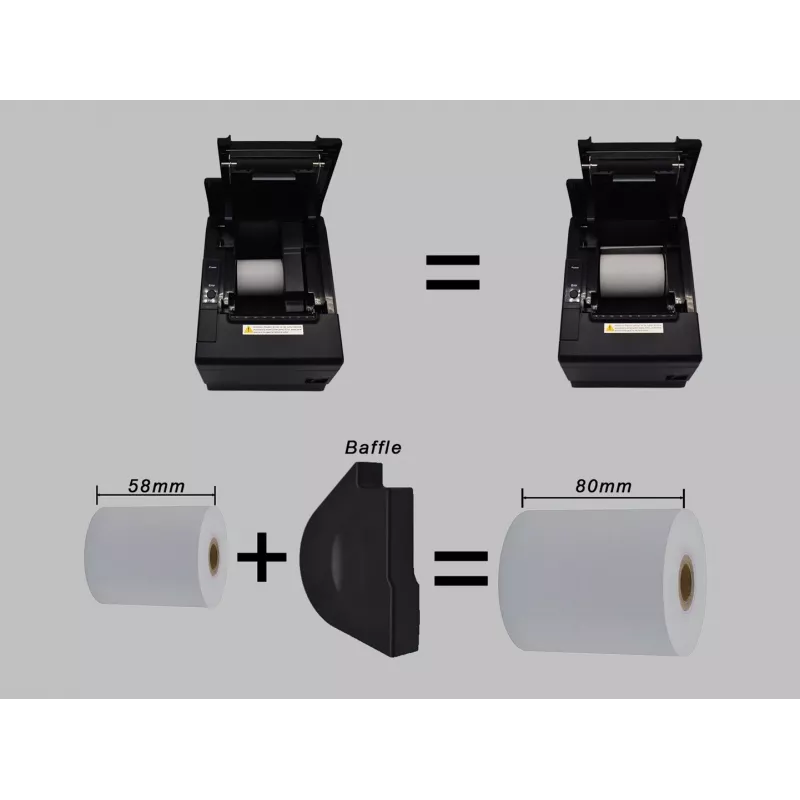 Equip 58/80mm Thermal POS Receipt Printer ar automātisko griezēju, USB/Bluetooth/WiFi/kases atvilktnes savienojums, melns