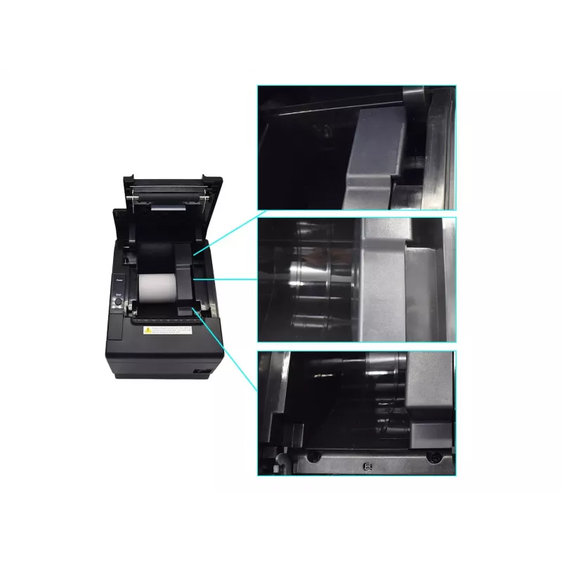 Equip 58/80mm Thermal POS Receipt Printer ar automātisko griezēju, USB/Bluetooth/WiFi/kases atvilktnes savienojums, melns